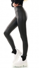 High Waist Thermo Leggings im lässigen Biker-Look - schwarz