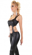 Sexy Kunstleder-Overall mit Ketten und Zierschnürung - schwarz