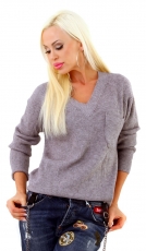 Warmer Rippstrick-Pullover mit V-Ausschnitt - graphit