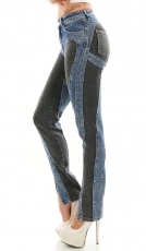 Freche Bicolor Disigner Jeans mit auffälligen Absteppungen in black & blue