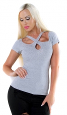 Figurbetontes Shirt mit Cut Out und funkelnder Strass-Applikation - stone
