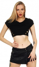 Bauchfreies Shirt mit modischen Deko-Knöpfen - schwarz