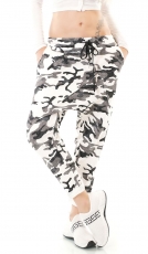 Moderne Camouflage Harems-Freizeithose mit Tunnelzug-Band - schwarz