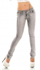 Straight Legs Jeans Flap Pokets und Kontrastnähte in grey washed