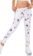 Legere Baumwollhose im Italy-Style mit Buchstaben-Prints in weiß