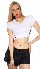 Bauchfreies Shirt mit modischen Deko-Knöpfen - weiß