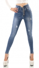 Sexy High Waist Used Jeans mit Knopfleiste - blue washed