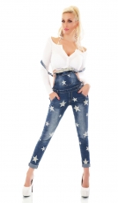 Moderne Latz-Jeanshose mit Bleach-Sternen in blue washed