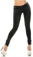 Skinny- Hüft- Jeans mit süssen Zier-Zippern in black washed