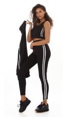 3-teiliges Sportset mit seitlicher Streifenapplikation in schwarz / silber