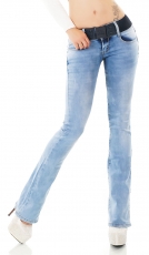 Modische Bootcut-Jeans im Bleach Look mit Stretch-Gürtel in light blue