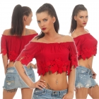 Preview: Carmen-Shirt mit süsser Blumen-Bordüre in rot