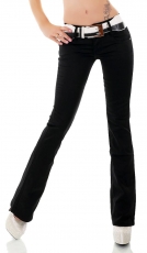 Stretch-Jeans im Bootcut-Style mit breiten Kontrast-Gürtel - schwarz
