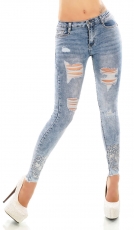 Sexy Stretch Push Up Jeans mit Glamour-Skull - blue washed