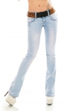 Modische Bootcut-Jeans mit Leo Stretch-Gürtel in light blue
