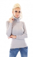 Taillierter Rollkragen-Pullover mit Schmucknieten - stone