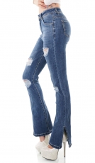 Bootcut-Jeans im Used-Look mit seitlichem Beinschlitz - blue washed
