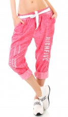 7/8 Leinenhose mit Schrift Print - pink