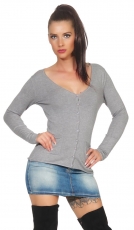 Weicher Feinstrick Cardigan mit tiefen V-Ausschnitt in stone