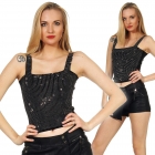 Preview: Kurz geschnittenes Feinripp-Top mit Schmucknieten - schwarz