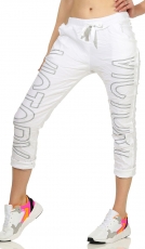 Preview: Moderne Freizeithose mit Schriftprint - weiß