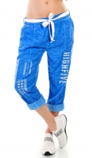 7/8 Leinenhose mit Schrift Print - blau