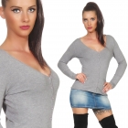 Preview: Weicher Feinstrick Cardigan mit tiefen V-Ausschnitt in stone