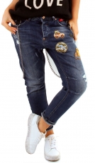 Lässige Baggy-Jeans mit Patches und Ketten-Trägern - dark blue
