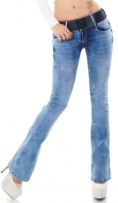 Push Up Bootcut-Jeans inkl. kontrastfarbenen Stretch-Gürtel in light blue