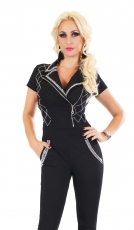 Eleganter Kurzarm-Overall mit Glitzerverzierung in schwarz