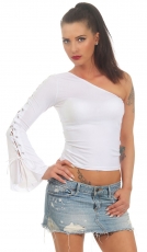 Rassiges One Arm Top mit Schnürleiste und Flatter-Ärmel in weiß