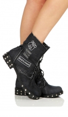 Auffallender Vintage Schnürstiefel / Boots mit Patches - schwarz