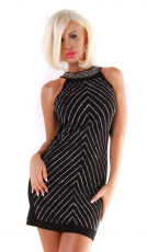 Elegantes Damen Neckholder Minikleid mit Nieten-Applikationen in schwarz