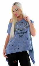 Sexy Party Used-Shirt mit zerrissener Rückenpartie - blau