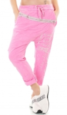Lässige Baggy-Pants mit XXL Zipper und Glitzer-Schriftzug in pink