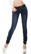 Sexy Basic Slim Fit Röhren-Jeans mit breitem Kontrast-Gürtel in dark blue