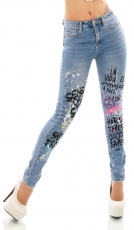 Sexy Röhren Jeans mit frechen Graffiti-Prints in light blue