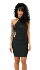 Stretch-Minikleid mit sexy Mesh-Einsatz und eleganter Rückenschnürung in schwarz