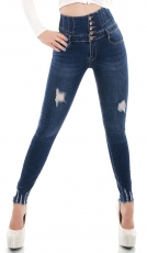 High Waist Skinny Jeans mit Vintage-Effekten in dark blue