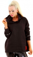 Legerer Kapuzen-Pullover mit Lochnieten-Verzierung - schwarz