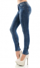 Stretch Jeans mit Schleifen-Verzierung - blue washed