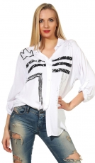Legere Long-Bluse mit modischen Schriftprints - weiß