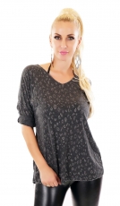 Leicht transparentes Langarm-Shirt im Leo-Look - anthrazit