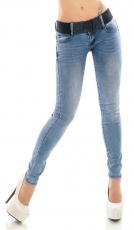 Skinny-Jeans in aktueller Waschung mit breitem Gürtel - blue wahed