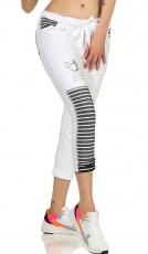 Preview: Dünne Freizeithose mit Kontrast-Einsätzen - weiß