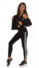 3-teiliges Sportset mit seitlicher Streifenapplikation in schwarz / weiß