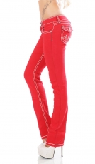 Stretch-Jeans mit Flap Pokets und Kontrastnähten in rot