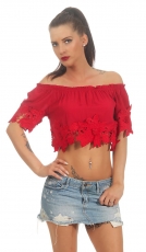 Carmen-Shirt mit süsser Blumen-Bordüre in rot