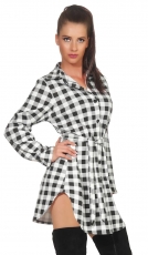 Moderne Long-Bluse im Holzfäller-Look - weiß/schwarz
