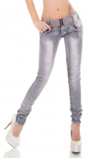 Slim Fit Röhrenjeans mit frechen Wasch-Effekten inkl. Gürtel in grey washed